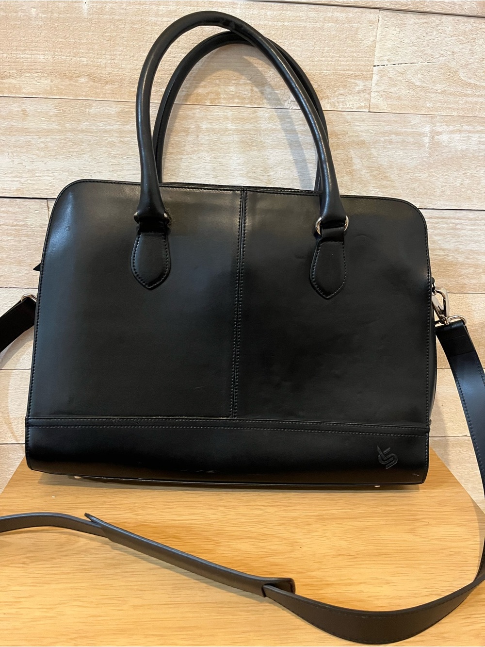 Su.B Structured Black Genuine Leather Satchel Messenger Bag Laptop Bag